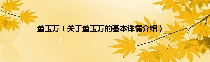 董玉方（关于董玉方的基本详情介绍）