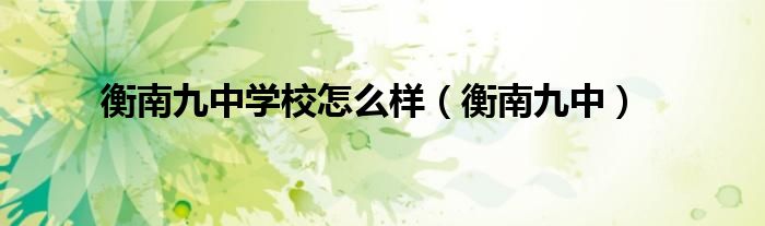 衡南九中学校怎么样（衡南九中）
