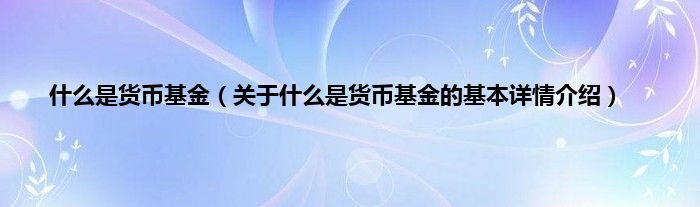 什么是货币基金（关于什么是货币基金的基本详情介绍）