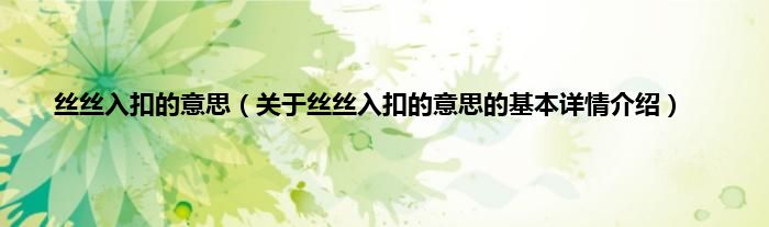 丝丝入扣的意思（关于丝丝入扣的意思的基本详情介绍）