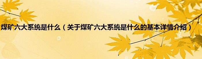 煤矿六大系统是什么（关于煤矿六大系统是什么的基本详情介绍）