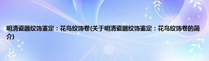 明清瓷器纹饰鉴定：花鸟纹饰卷(关于明清瓷器纹饰鉴定：花鸟纹饰卷的简介)