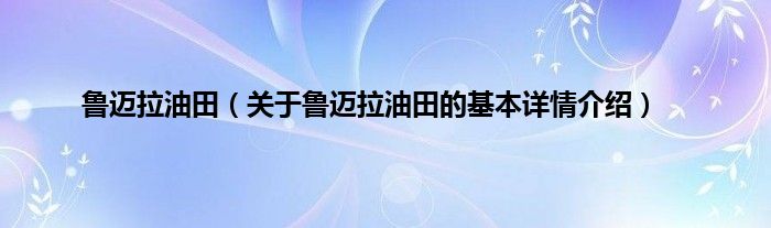 鲁迈拉油田（关于鲁迈拉油田的基本详情介绍）