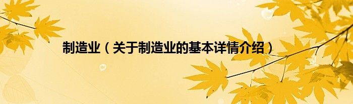制造业（关于制造业的基本详情介绍）