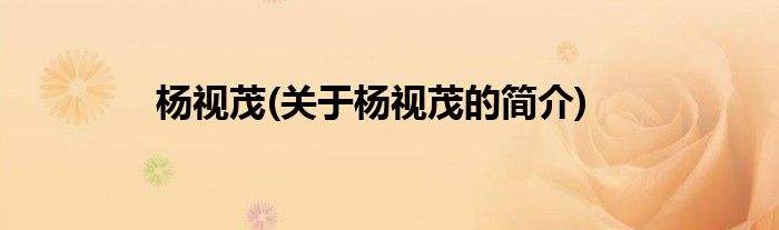 杨视茂(关于杨视茂的简介)