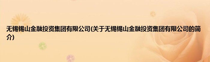 无锡锡山金融投资集团有限公司(关于无锡锡山金融投资集团有限公司的简介)