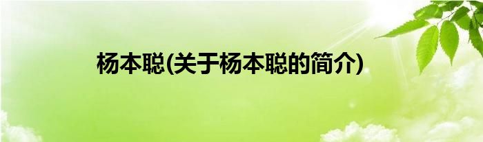 杨本聪(关于杨本聪的简介)